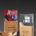 MH-JB219 Customized Engarve Tall Glass Trophy Personizaled Wooden Base Clear Crystal Award Trophy