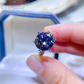 Silver 925 Original 5 Carat Brilliant Cut Diamond Test Past Sparkling Royal Blue Moissanite Ring for Women Wedding Fine Jewelry