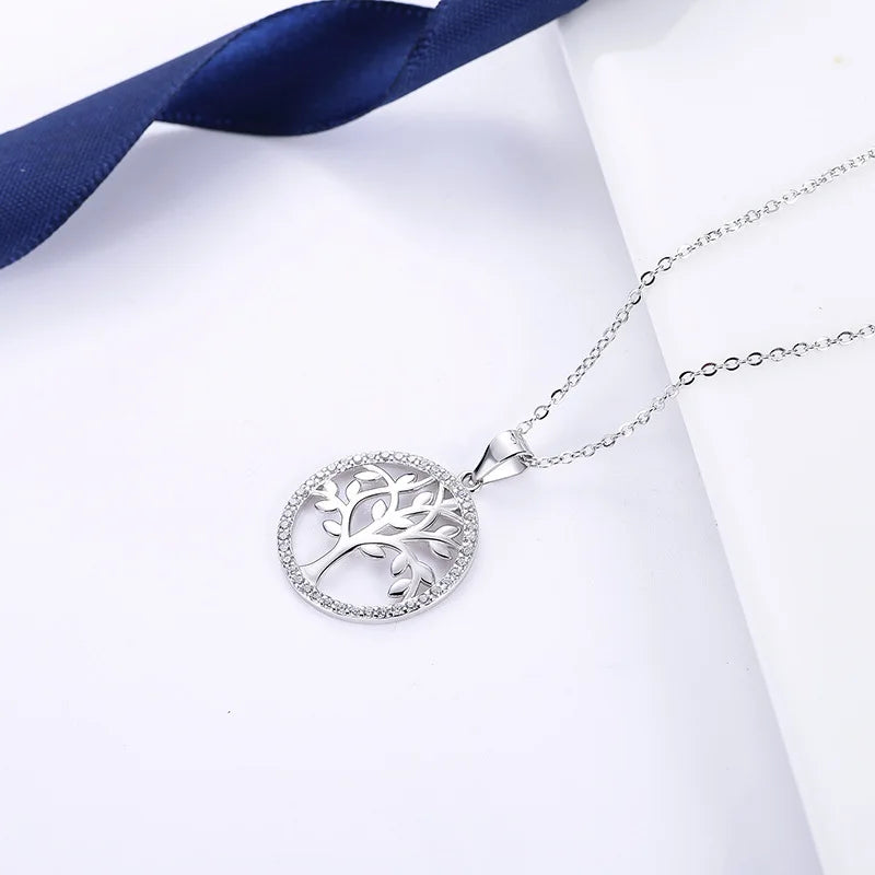 High Quality Cute Design S925 Sterling Silver Zircon Life Tree Pendant Choker 925 Necklace Women Girl Gift XDH0123