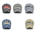 Classic 3D Embroidered 1964 America Washed Denim Vintage Street Style Unisex Denim Wash Damage Effect Cotton Sports Baseball Cap