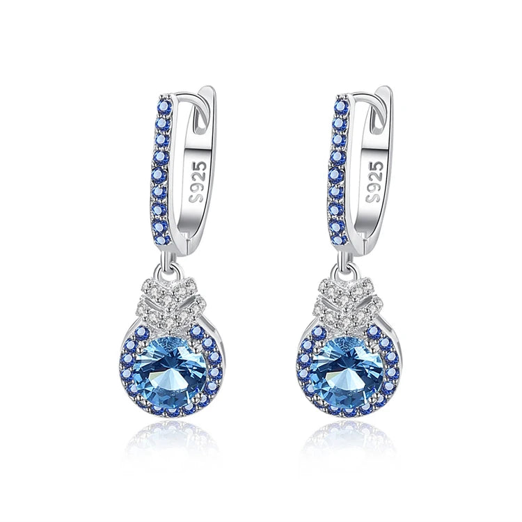 Dainty Fine Jewelry 925 Sterling Silver Blue Sapphire Fashion Elegant Gemstone Drop Earrings for Women
