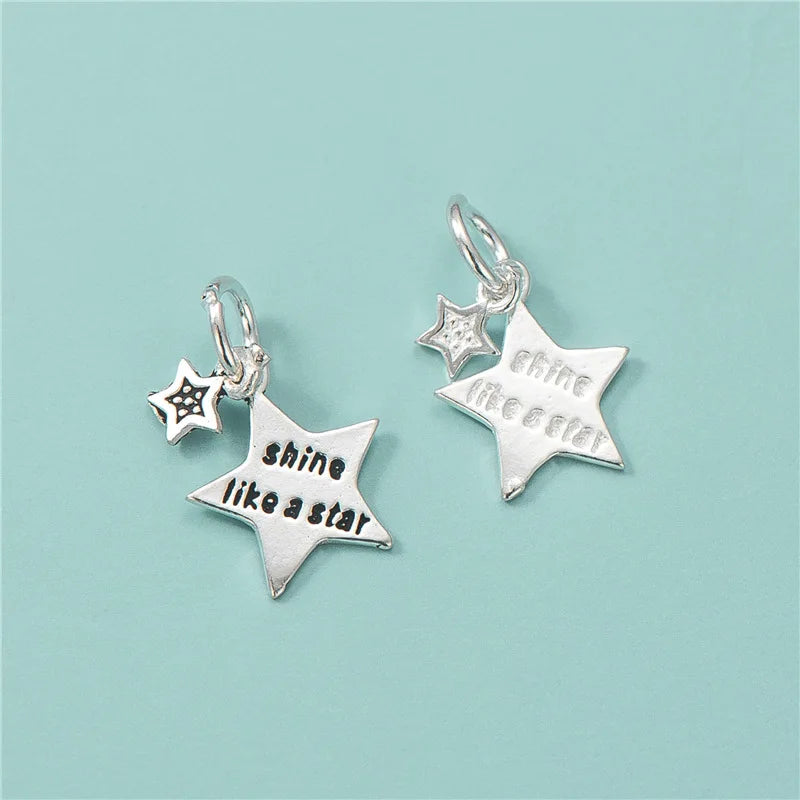 11mm Shine Like a Star Vintage 925 Sterling Silver Star Charm Pendants With Ring for Necklace Jewelry Making
