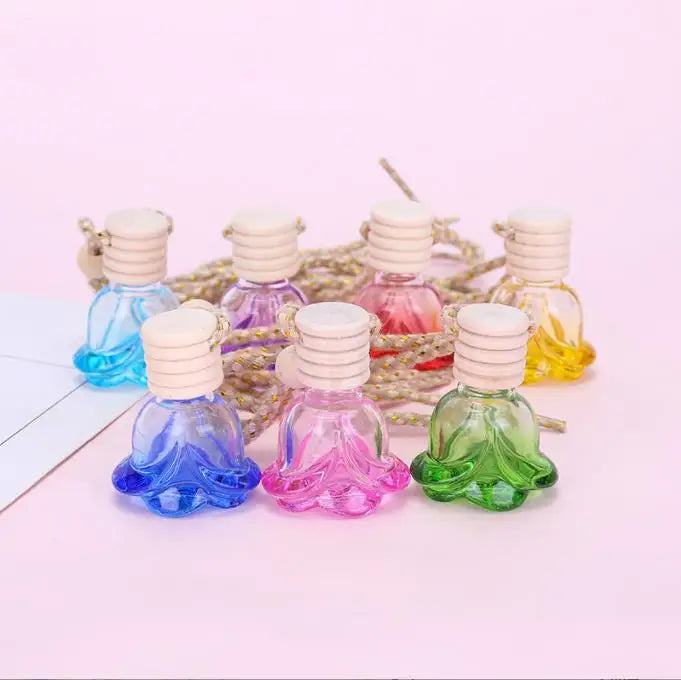 Rose Flower Shaped Car Customized Glass Bottle Interior Decoration Hanging Accessories Air Freshener Perfume Bottle