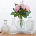 Modern Mini Square Flower Glass Tabletop Vase Long Neck Relievo Anaglyph Wedding Indoor Home Living Room Bedroom Office Parties