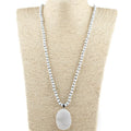 Beautiful Bohemian Women Jewelry 6mm Knotted Crystal Glass Necklace Oval Druzy Pendant Necklace
