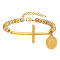 18K Gold Plated Stainless Steel Beads Chain Bracelets for Women Men Saint Benedict of Nursia Bracelets Catholic Prayer Bracelets