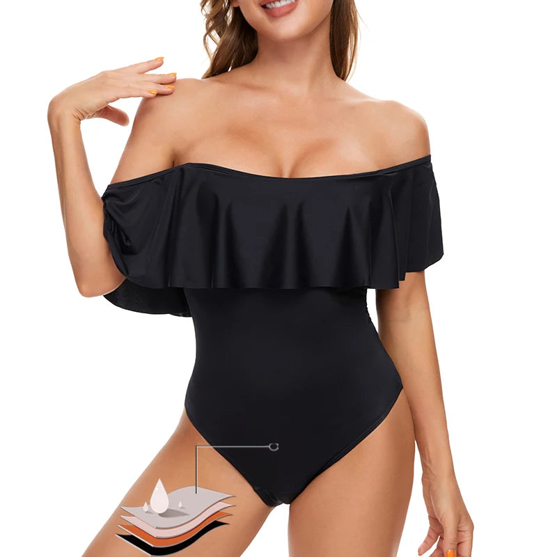 Ruffle-Strap Ladies Swimwear Women's Period Swimsuits One-piece Menstrual Clothes Absorption Swim Wear for Summer