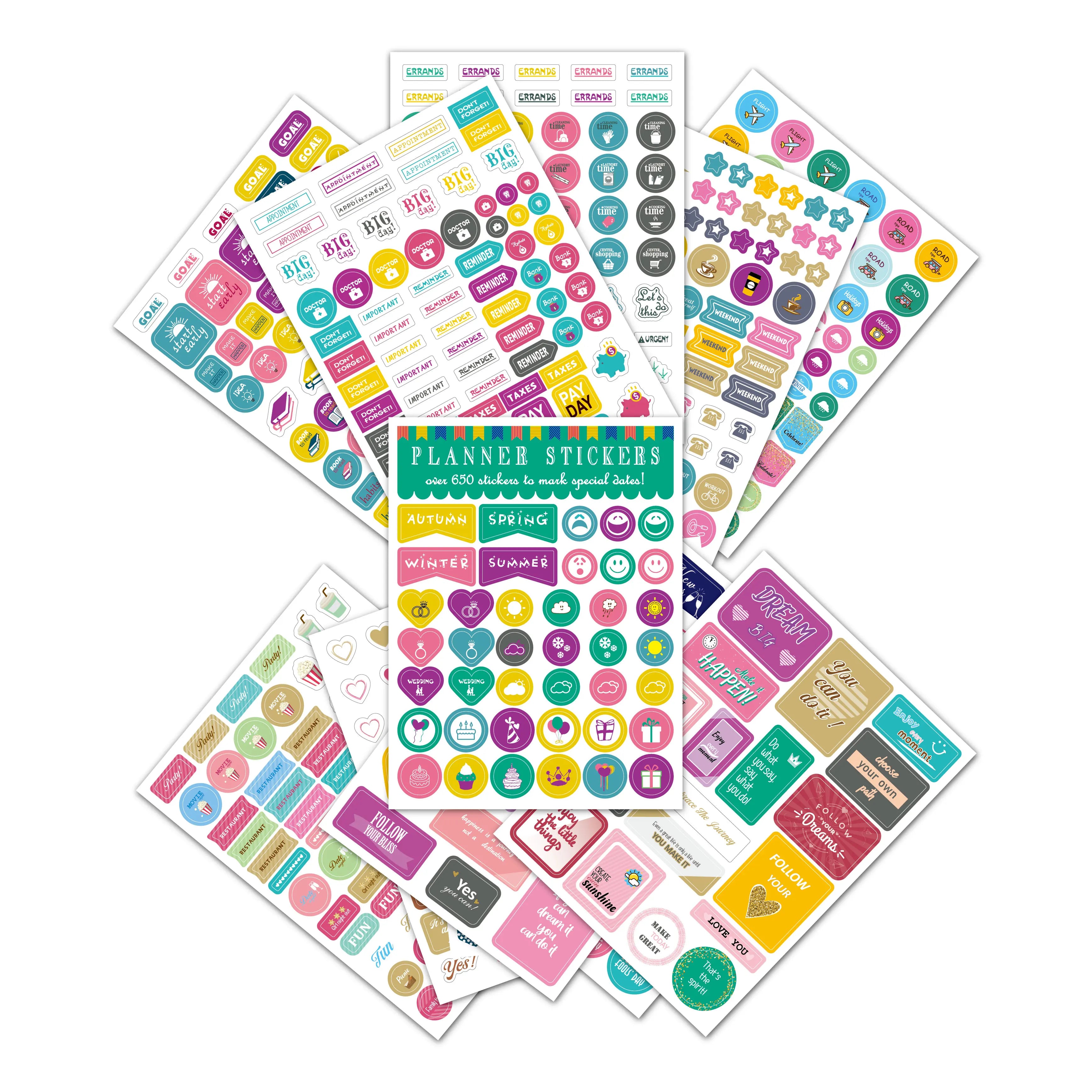 24  Sheets Journal Diary Planner Stickers Pack for Journal and Calendar Enhance Life Productivity Planner Sticker Sheet