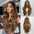 2025 New Style Women Hair Extensions Breathable Invisible Synthetic Brown Long Wave Curly Hair Wig for Women