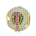 Hot Air Balloon Pattern Round Charm 925 Sterling Silver Bead with CZ for Women Fine Gold Plated Bead Jewelry Bracelet Accessory