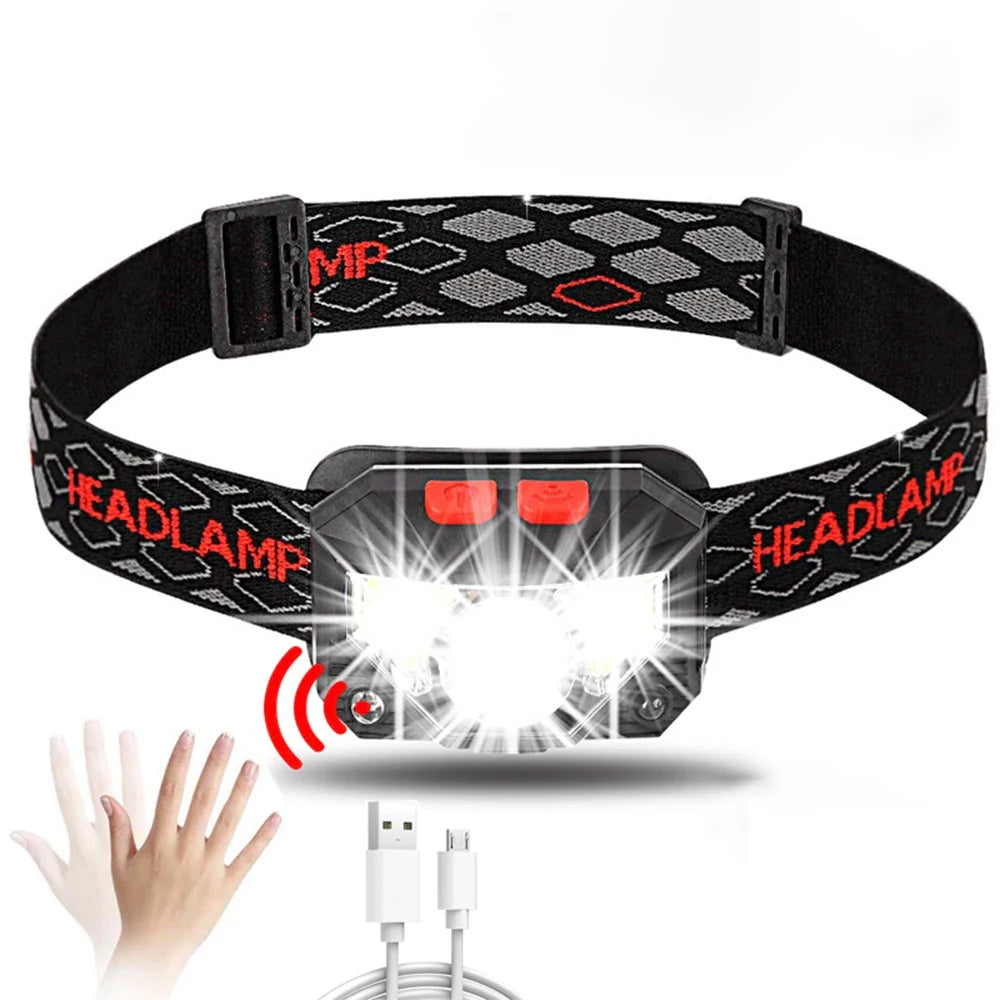 New Product Sensor Head Light Usb Rechargeable Waterproof Camping Hiking Fishing Cob Head Torch Led Headlamp