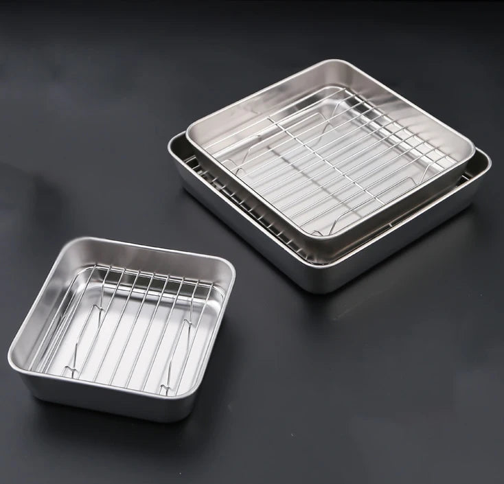 Deep Baking Pans Sets Stainless Steel 304/430 Square Oven Sheet Cake Pan and Bakeable Cooling Rack Baking Oven Tray