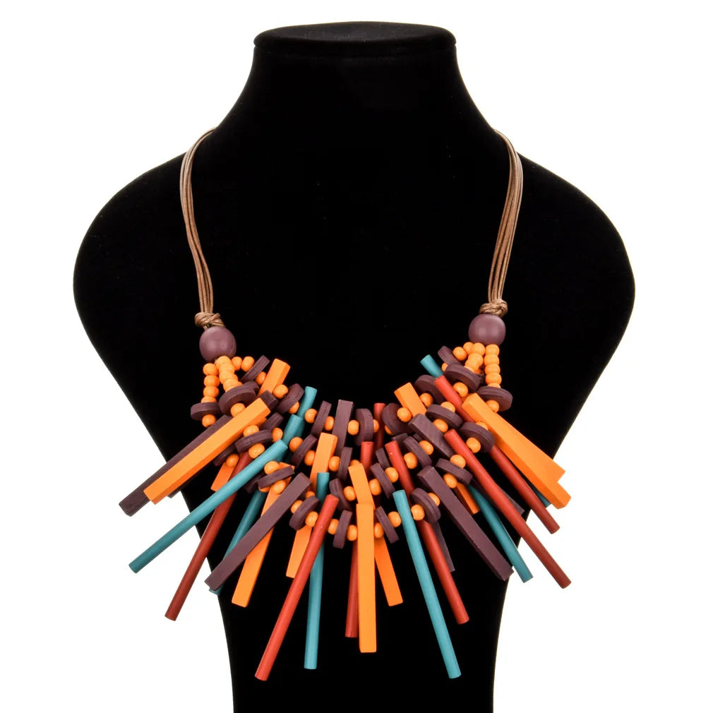 Statement Multilayer Wood Bead Choker Necklaces for Women Handmade Beaded Statement African Necklace Jewelry