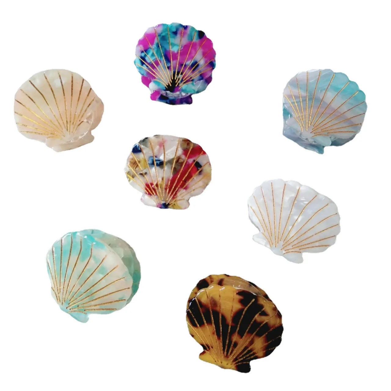 Wholesale Cute Small Korean Shell Shape Hair Claw for Girls Gold Line Acetate Hair Claw Clip