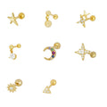 Factory Wholesale 925 Sterling Silver Tiny Geometric Stars Moon Zircon Cartilage Stud Earrings for Women