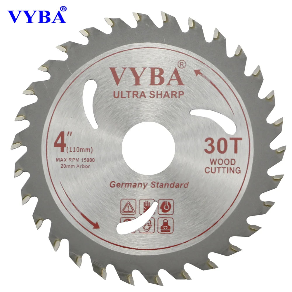VYBA 4Inch 30T TCT Saw Blade Woodworking Cutting Plywood/Chipboard/Laminated/Hard Wood/Solid Wood OEM Hot Press Ti-Coated 20mm