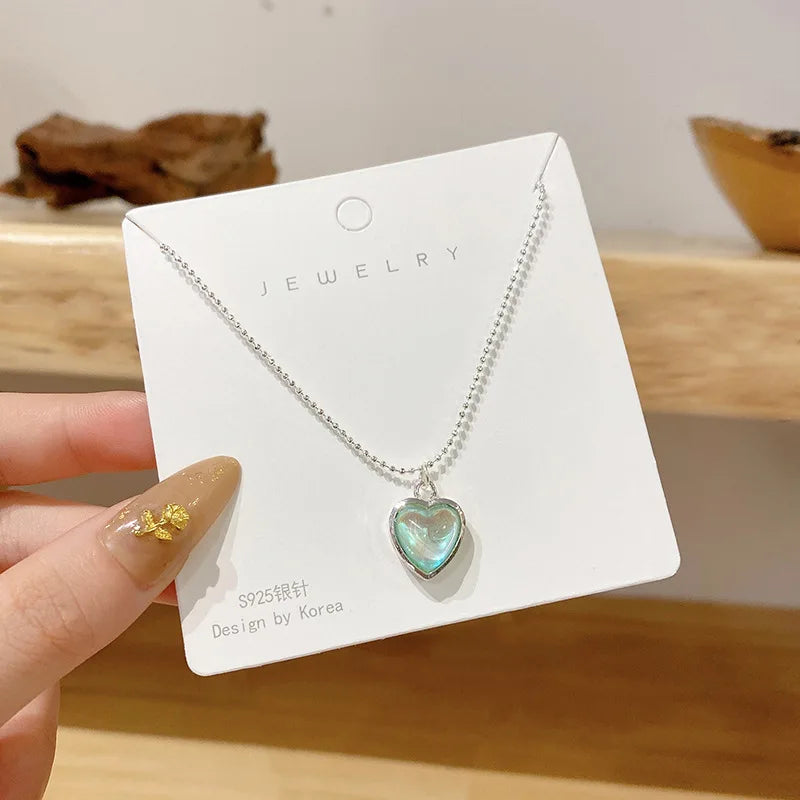 Silver Plated Charm Pendant Titanium Steel Necklace Stainless Steel Clavicle Chain Necklace Zircon Love Heart Pendant Necklace
