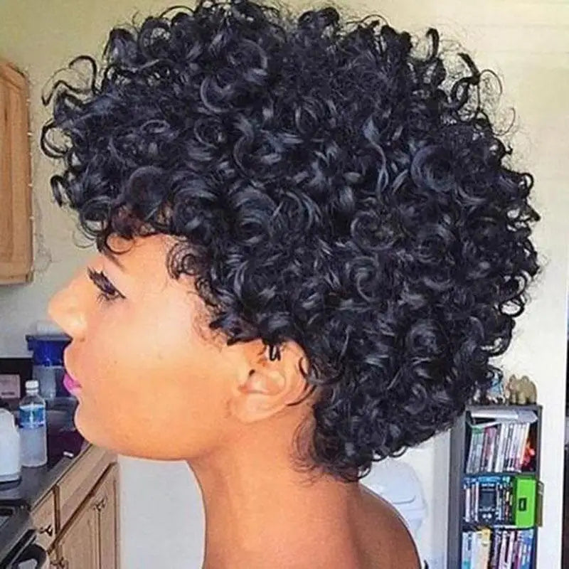 Perruque Naturel Pixie Cut Wig Human Hair Curly Bob Short Machine Made Pixie Cut Wig Bleached Knots Frontal Lace Wig With Bangs