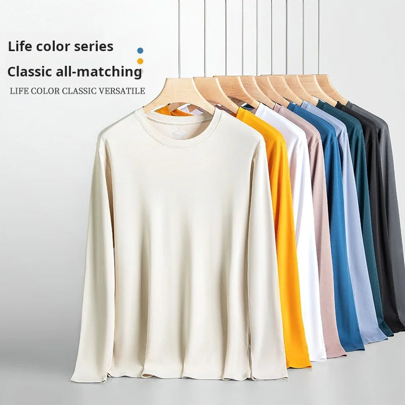 Men's Long Sleeve T Shirt Soft Cotton with for Tencel Lyocell Comfortable Spring Autumn Outerwear and Homewear Blank Design