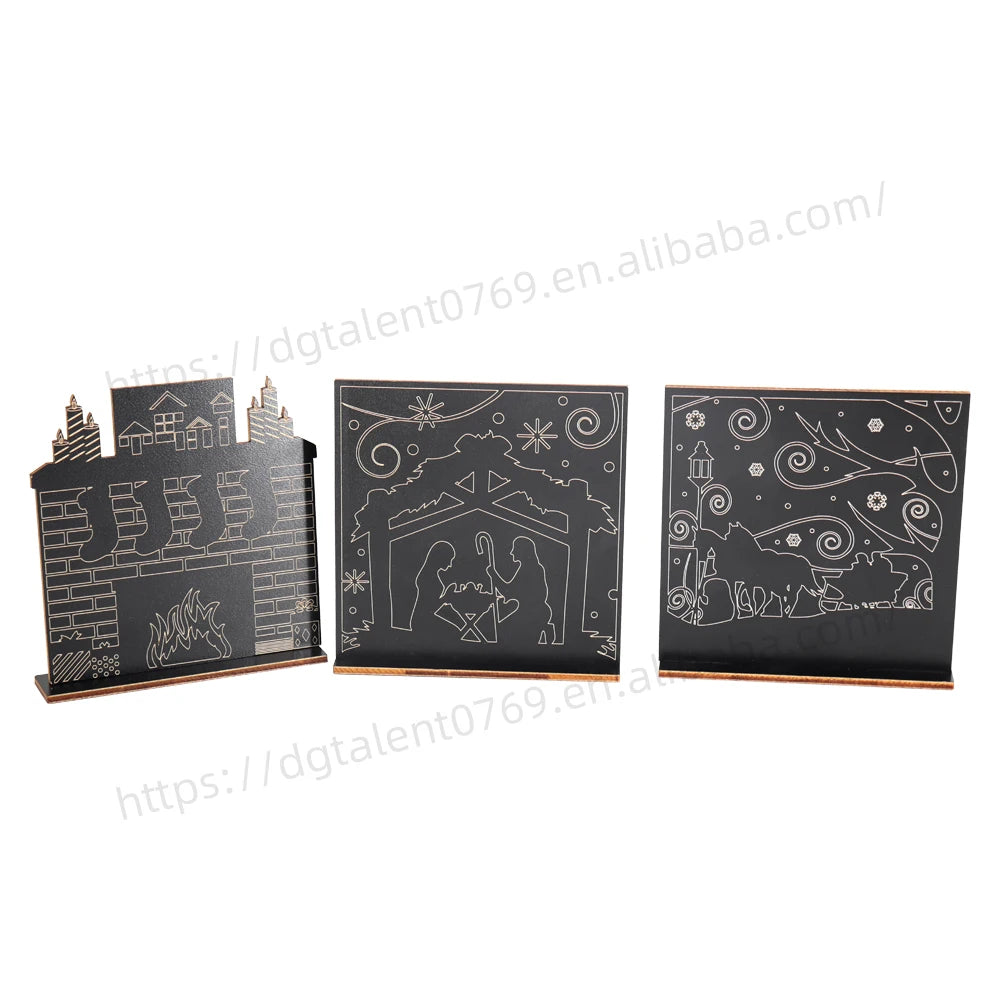 Tailai Black Plywood Christmas Ornament - Handcrafted Festive Night Scene with Snowflakes and Lanterns Design Modern Home Decor