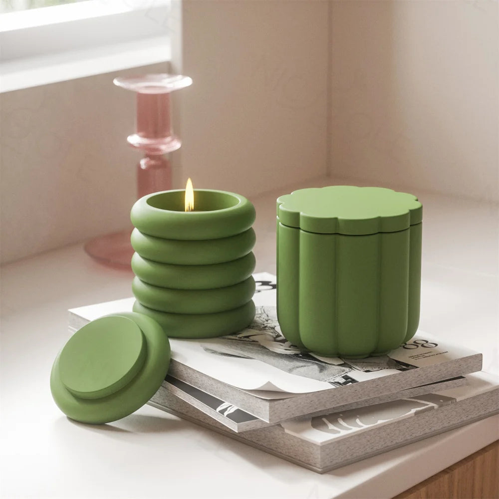 Nicole Handmade Home Decoration Eco-Friendly CE Certified Concrete Cement Resin Silicone Candle Jar Vessel Container Lid Mold