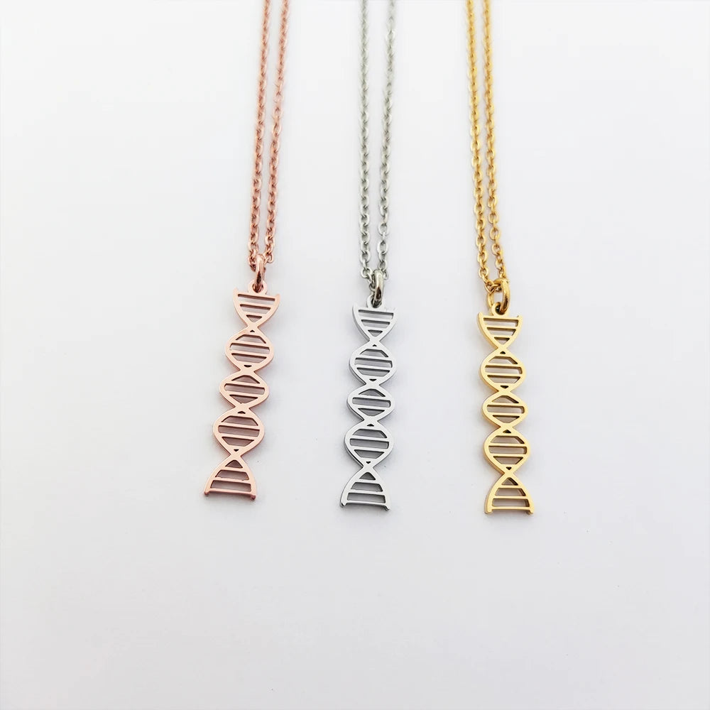 DNA Necklace Double Helix Chemistry Science Molecule Biology Necklace and Earrings Stainless Steel 18K Gold Plated Jewelry Set
