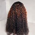 13*4 Lace Front Wig Brown Highlight Raw Vietnamese Human Hair Transparent Lace Deep Curly Bleach Knots