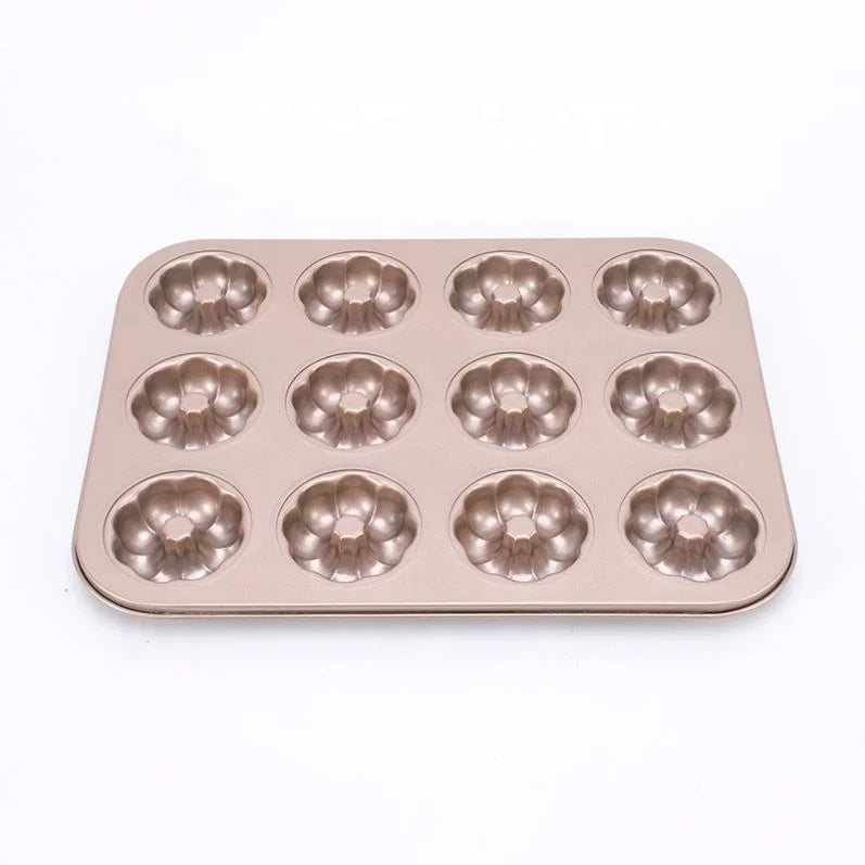 12 Grid Non-stick Cake Mold Biscuit Donut Golden Baking Pan Round  Pumpkin Baking Cookies Mould for Oven Use