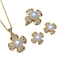 Fashion Design 8mm White Genuine Natural Real Freshwater Pearl Pendant Ring Gold Plated Flower Shape Jewellery Set