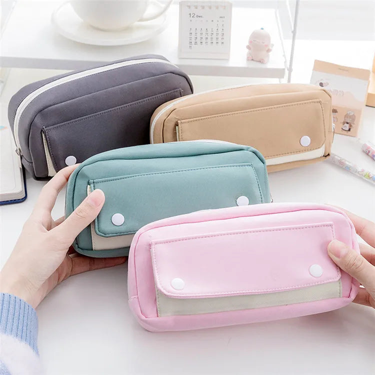 Large Capacity Polyester Student Pen Bag Box Simple Stationery Korean Pencil Pouch Kids Solid Color New Fashion Design Custom