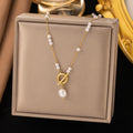 New Trendy Non Tarnish 18k Gold Plated Stainless Steel Ot Clasp Pearl Pendant Necklace for Women Lady