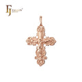 FJ Fallon Fashion Jewelry Catholic Cross Budded Pendant Plated in Rose Gold Brass Based