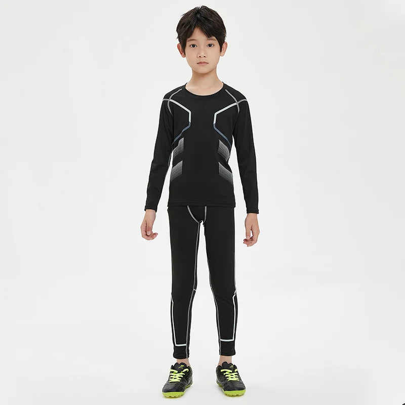 Wholesale Tracksuits Kids Clothes Full Sleeve Sport Shirt and Leggings Two Piece Tight Set Men Printed Gym Set