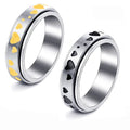 Fashion Rotating Wedding Band Promise Statement Anniversary Ring Hot Selling Stainless Steel Hearts Inlay Spinner Couple Rings