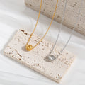 Diamond-shaped Checked Patterned Pearl-gilded Titanium Steel Necklace for Women