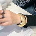 Gold Plated Hammered Wide Cuff Bangle for Women Chunky Textured Statement Bracelet Vintage Inspired Fashion Jewelry OEM/ODM
