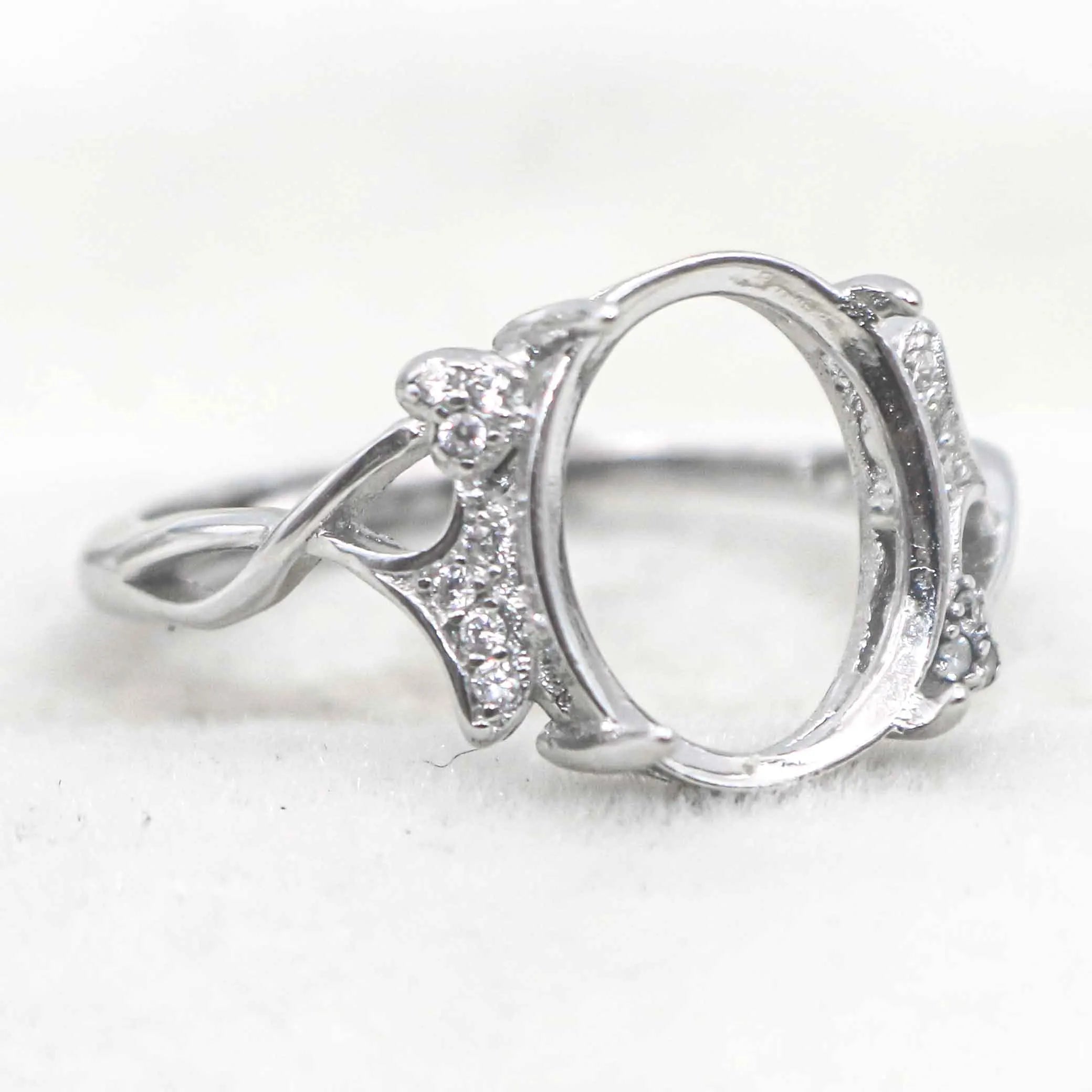 Sterling Silver 10*12mm Semi Mount Ring Empty Frame Blank Support Setting S925 Base Holder Without Center Stone for DIY Inlay