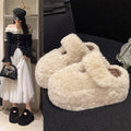 Women's Fluffy Faux Fur Slippers Warm Cozy Plush Indoor Outdoor Slides Fashion Winter Home Shoes