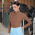 Brown Half Zipper Horse Riding Base Layer Female Riding Tops Equestrian 4-Way Stretch Fabric Women Equestrian Shirts
