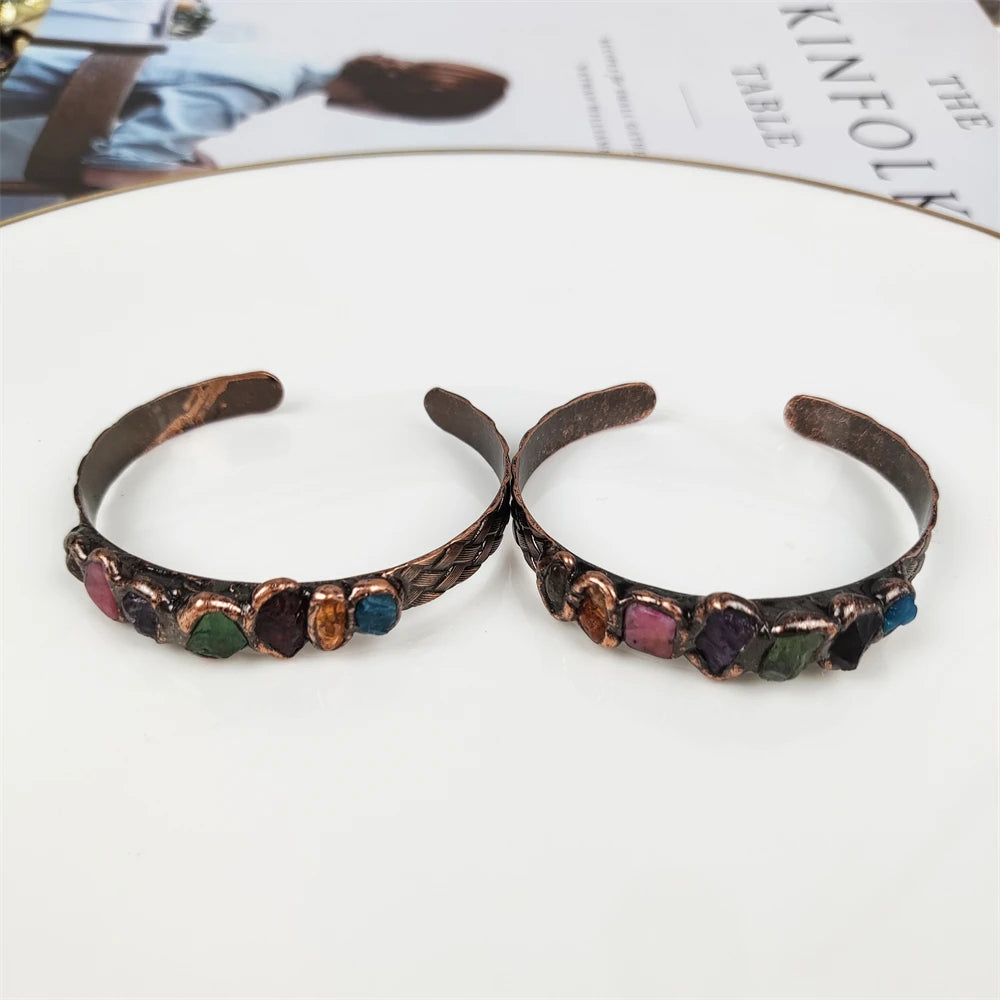 Latest Design Women's Fashion Cuff for Bracelet Soldered Raw Gemstones 7 Chakra Healing Crystals Open Vintage Bangles Jewelry