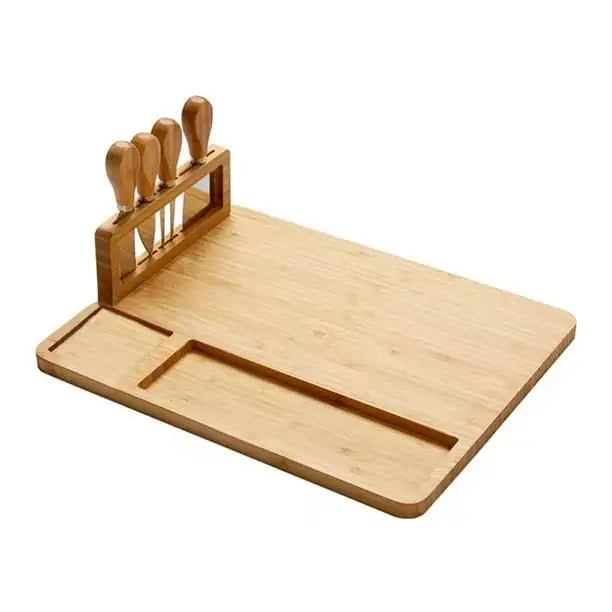 Hot Selling Eco-Friendly Custom Bamboo Rectangle Chopping Block Set Knife-Shaped Platter Charcuterie Boards with Slate