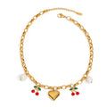 J&D 18k Gold Stainless Steel Chubby Heart Cherry Alloy Oil Drop Accessories Glass Bead Pendant Charm Necklace