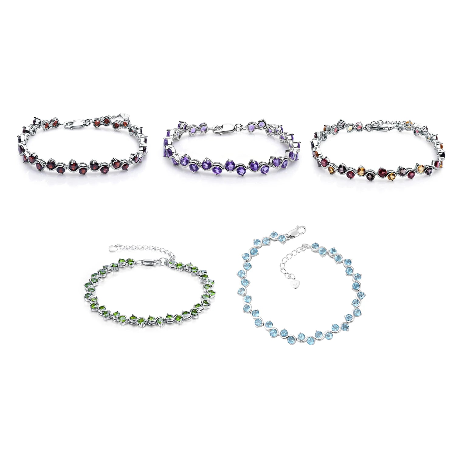 F0062B Abiding Custom 925 Sterling Silver Garnet Swiss Blue Topaz Amethyst Citrine Chrome Diopside Natural Stone Women Bracelets