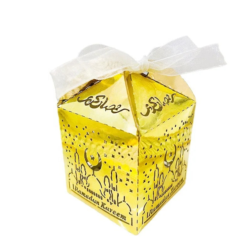 Arab Style Cheap Wholesale Chocolate Candy Packaging Metallic Gold Color Eid Al-Fitr Muslim Paper Boxes for Festival Decoration
