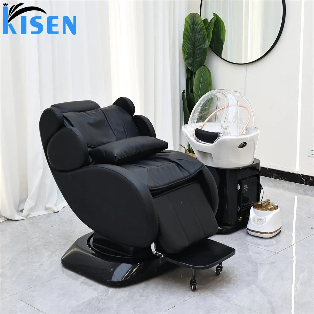 Luxury Head Spa Electric Shampoo Massage Bed Beauty Salon Washing Spa Chairs With Water Circulation Steamer for Barbershop