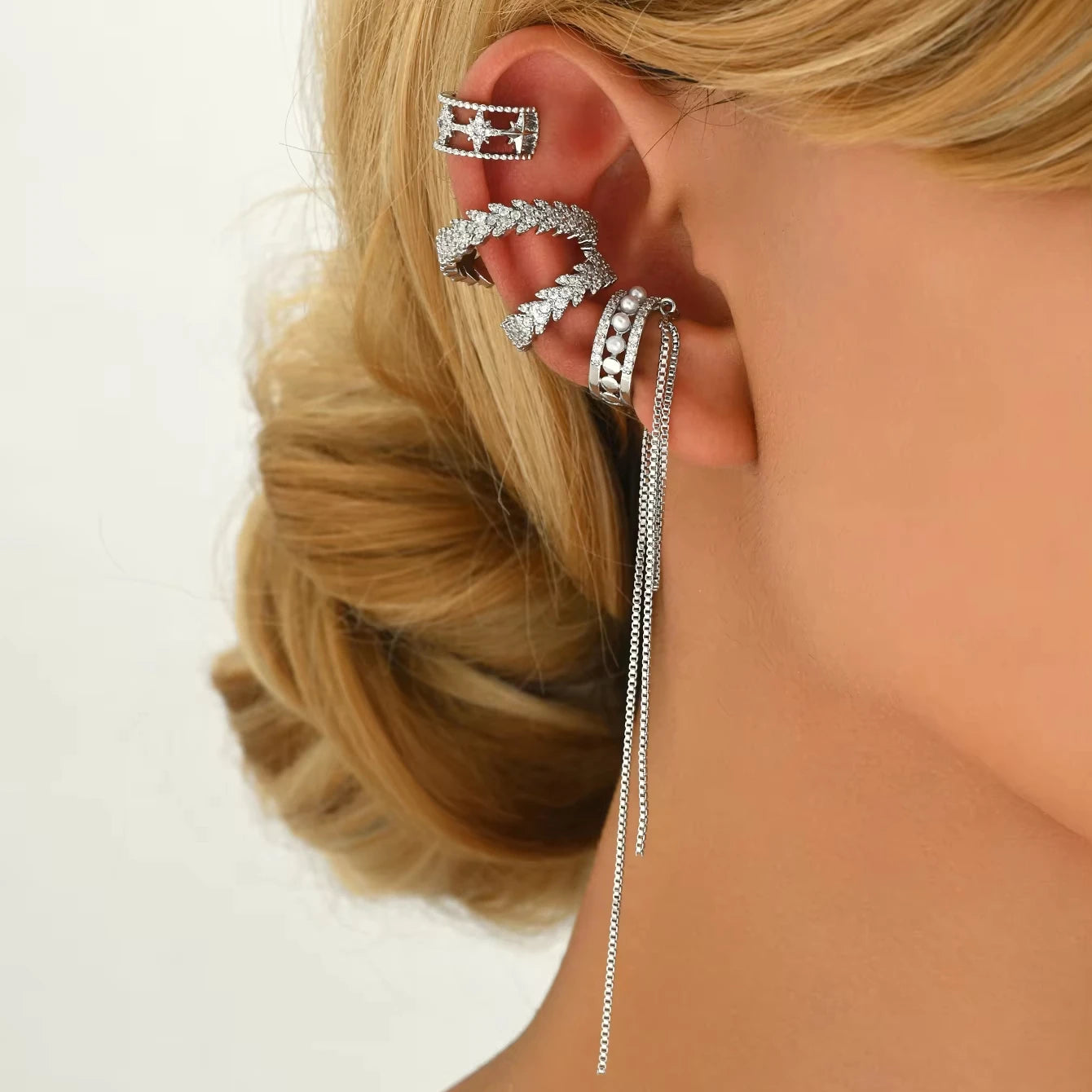 INS-Style New Fashion Multi-Style Women's Clip-on Earrings Set High-End Minimalist Geometric Zirconia Copper Hoop Earings