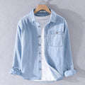 RNSHANGER New Stylish Long-sleeve Casual Denim Shirts for Men Trend Comfortable Solid Color Loose Male Shirt with Pocket