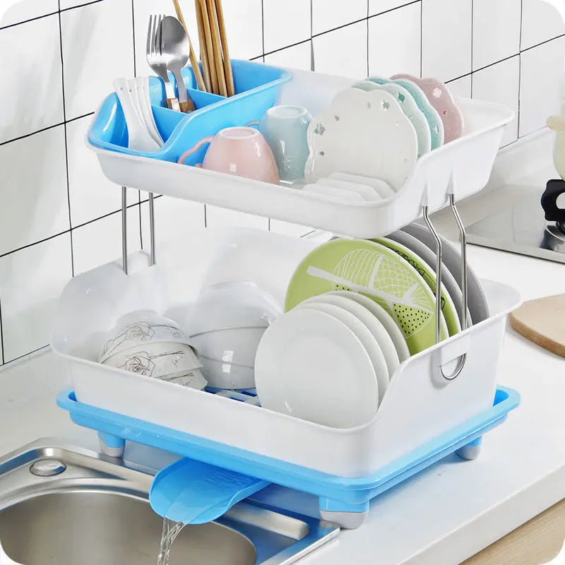 Multifunctional Double Layer Dish Drainer Racks Plastic Kitchen Utensils Dishes Chopsticks Storage Organizer Dish Shelf