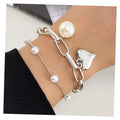 VKME New Fashion Silver Color Pearl Hear Bracelet Set for Women Jewelry