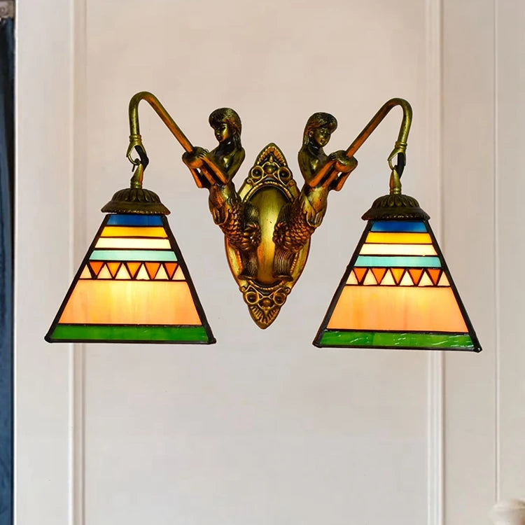 Mid century  Decoration Interior Wall Lamps Indoor Lampen Wall Sconce Mermaid Stained Glass Wall Light for Hotel Home Bedroom